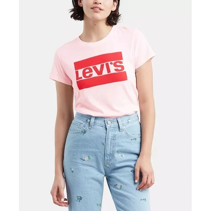 Levi's Women's Flocked Logo-Print T-Shirt Pink Size Medium