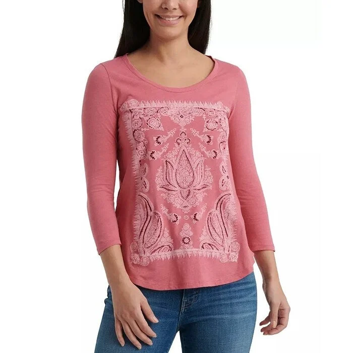 Lucky Brand Women's Lotus Long-Sleeve T-Shirt Pink Size Small