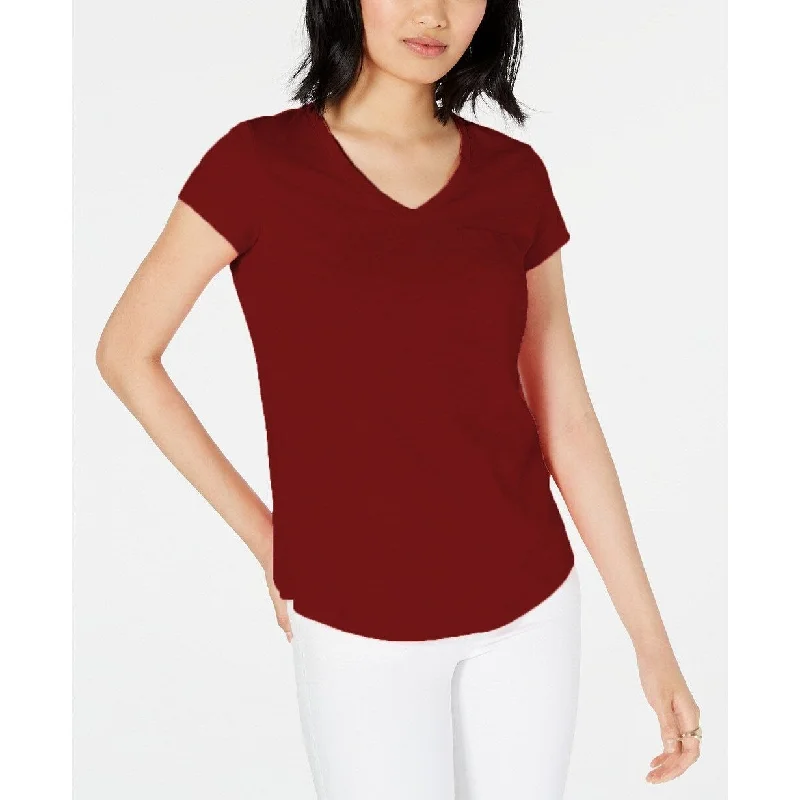 Maison Jules Women's V-Neck Patch-Pocket T-Shirt Wine Size Extra Large - X-Large