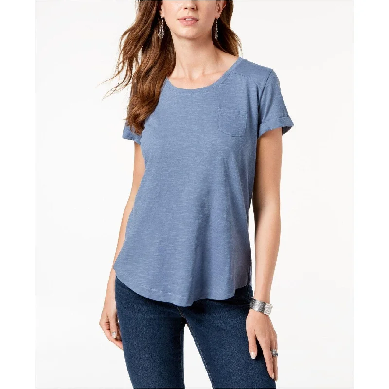 Style & Co Women's Cuffed-Sleeve Cotton T-Shirt Chambray Haze Size Large - Blue