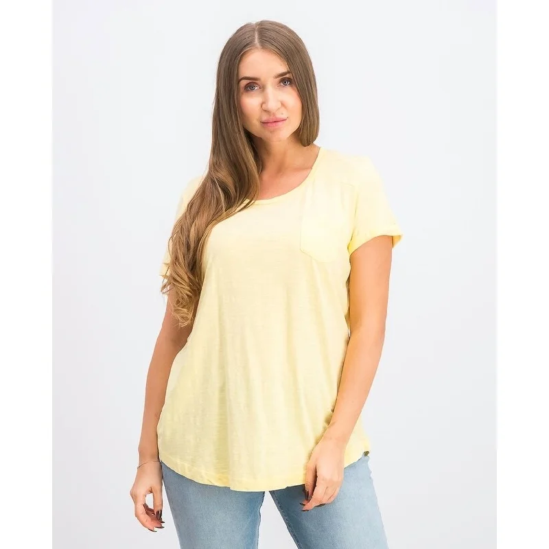 Style & Co Women's Cuffed-Sleeve Cotton T-Shirt Gold Size X-Large - XL