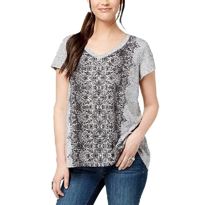 Style & Co Women's Graphic-Print T-Shirt Henna Runway Size Large - Grey