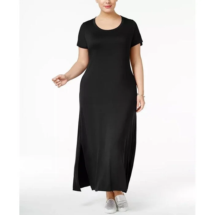 Style & Co Women's T-Shirt Maxi Dress Black Size 2X