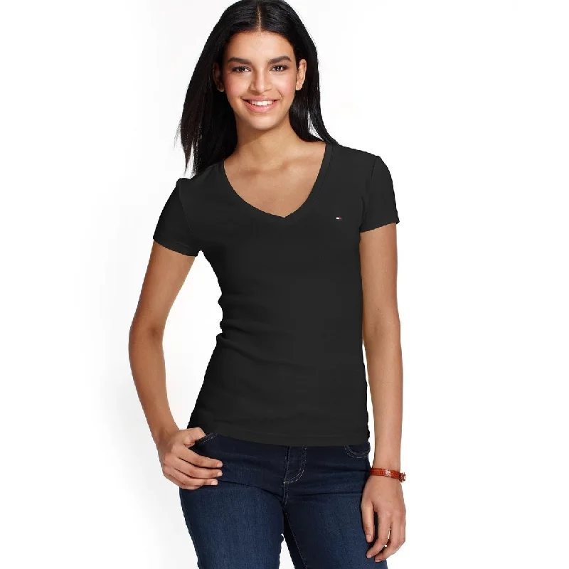 Tommy Hilfiger Women's V-Neck T-Shirt Black Size XX Large - XXL