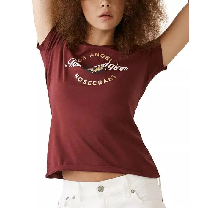 True Religion Women's Logo-Print Cotton T-Shirt Red Size Extra Small - X-Small