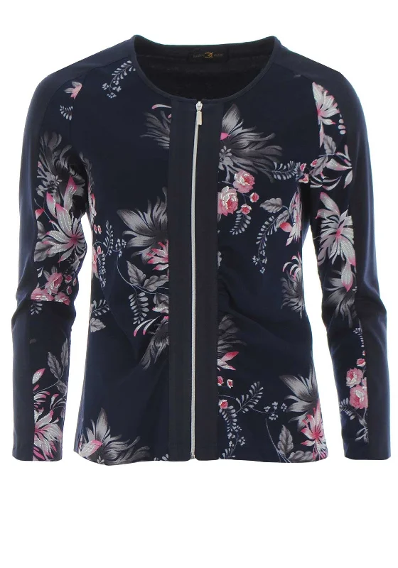 Eugen Klein Floral Zip Front Cardigan, Navy