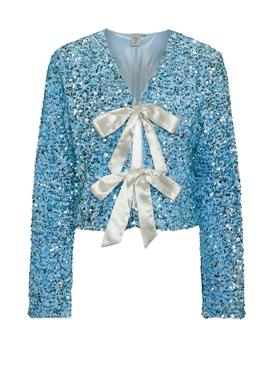 Y.A.S Clarina Sequin Bow Cardigan, Clear Sky