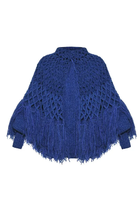 FRINGED PONCHO-STYLE CARDIGAN