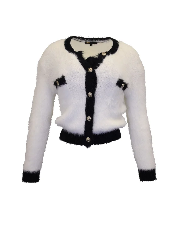 Maje Muffy Fuzzy Cardigan in White Polyamide