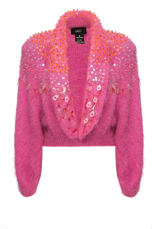 PINK EMBELLISHED MOHAIR CARDIGAN