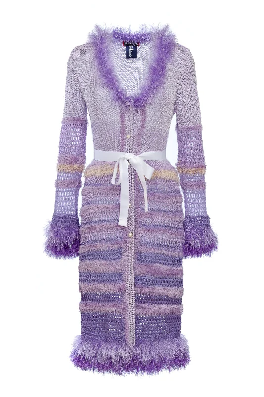 PURPLE HANDMADE KNIT CARDIGAN-DRESS