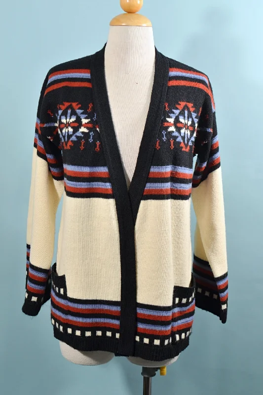 Vintage 70s Southwestern Cardigan, Indian Blanket Pattern Sweater M