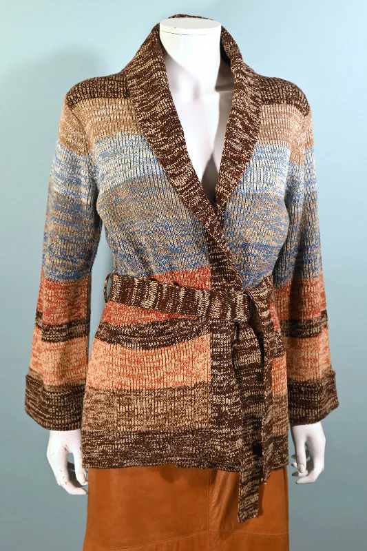 SOLD Vintage 70s Variegated Blue/Brown/Rust Wrap Cardigan Sweater + Belt S