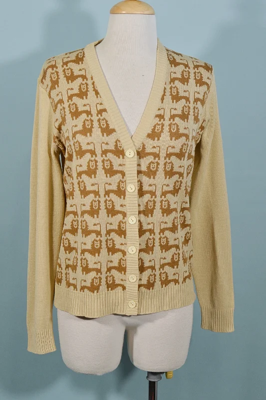 Lion V Neck Cardigan Sweater, Novelty Print