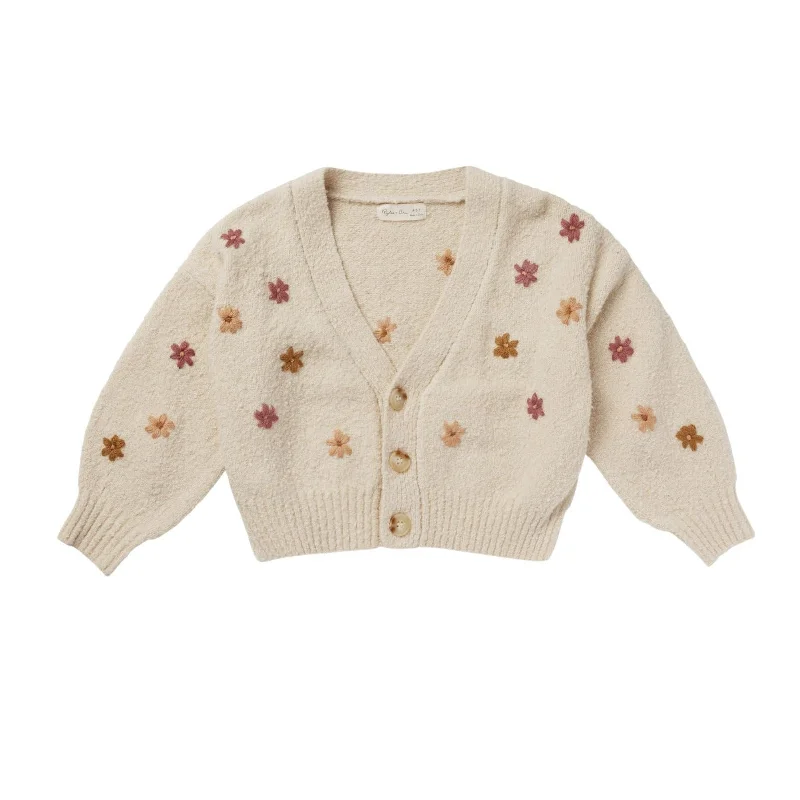 Rylee + Cru Boxy Crop Cardigan - Natural Fall Flowers