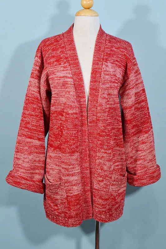 Vintage 60s/70s Red Knit Wrap Front Cardigan Sweater, XL